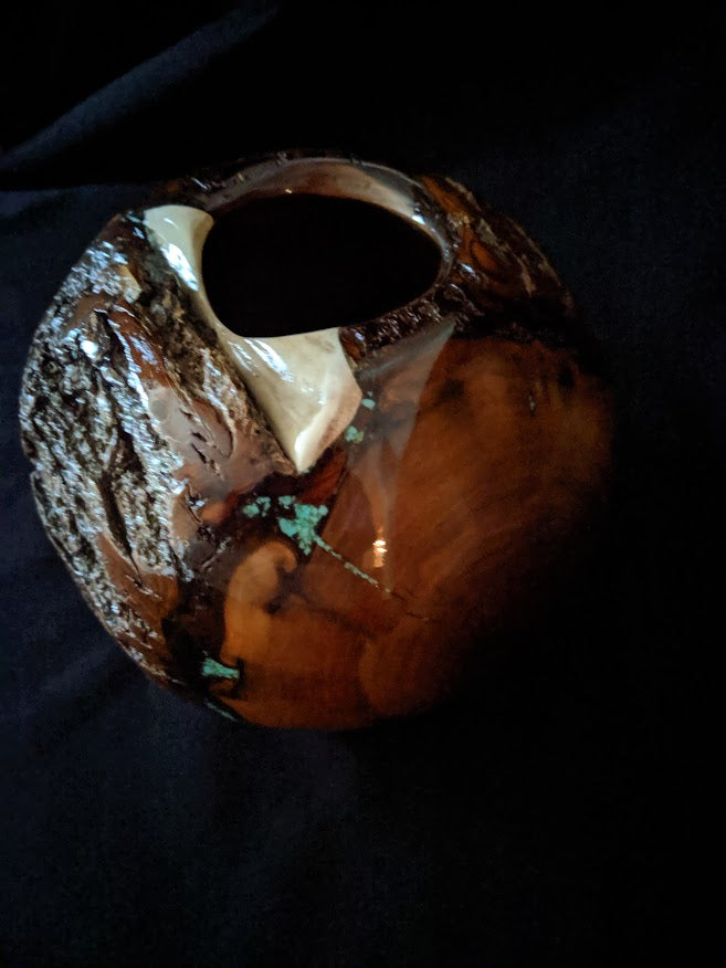Walnut Vessel (Whitetail Deer Antler & Turquoise Inlay)