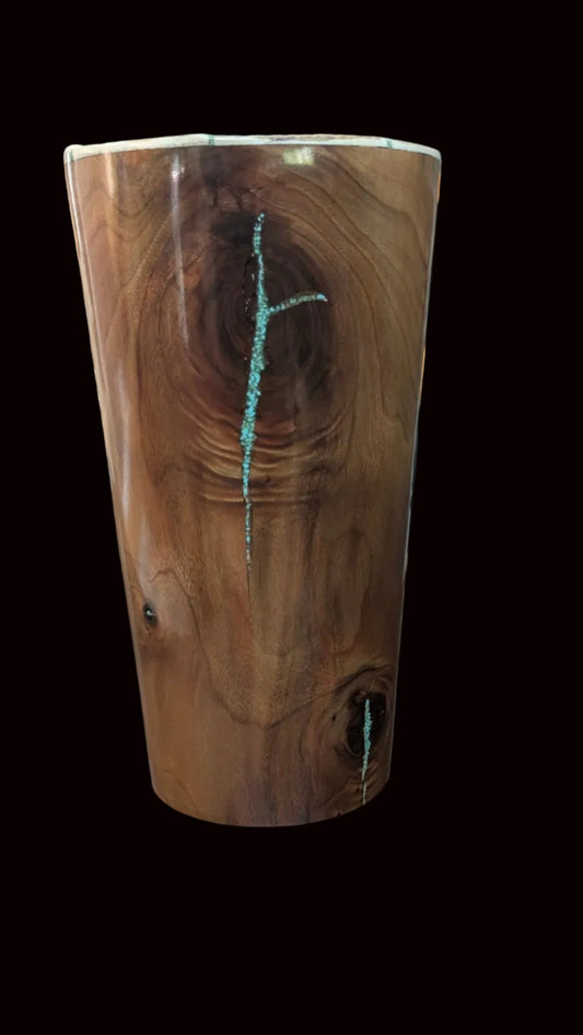Walnut Vessel with Turquoise and Deer Antler