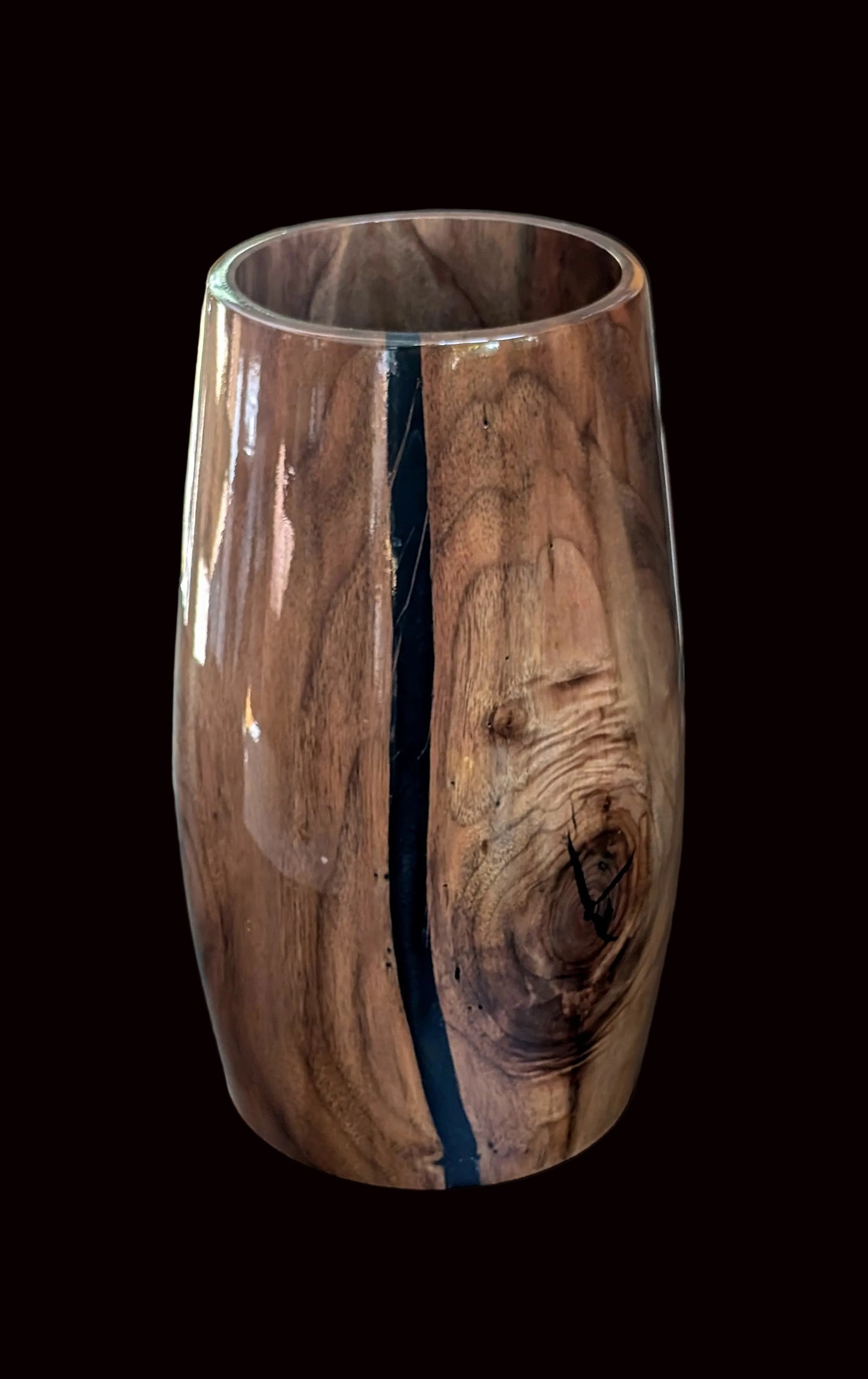 Walnut Vessel with Black Epoxy Inlay