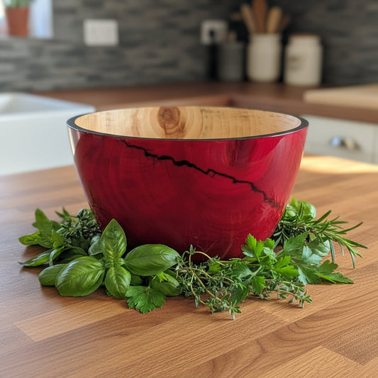 Aspen Bowl with Red Tint and Black Epoxy "Jagged Edge "