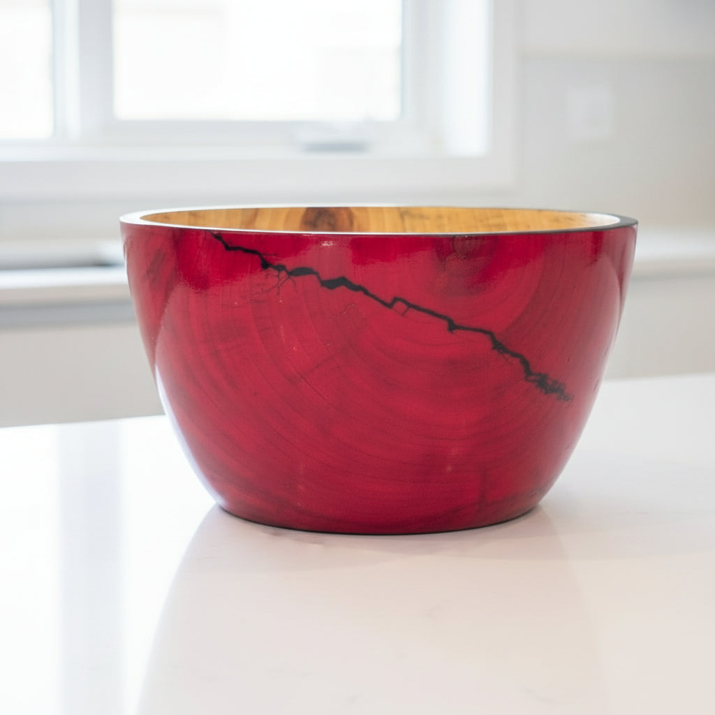 Aspen Bowl with Red Tint and Black Epoxy "Jagged Edge "