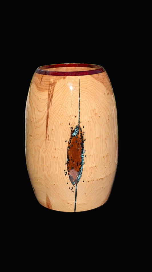 Colorado Cedar Vessel with Padauk Segment Top and Turquoise Inlay "Cosmos"